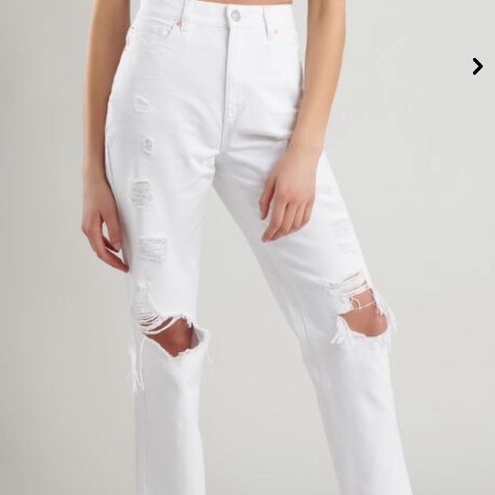 White Straight-leg Ripped Jeans